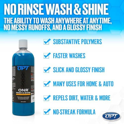 Optimum No Rinse Wash and Shine Version 6 - ONR Rinseless Car Wash Soap for Auto Detailing, Use On Paint, Ceramic Coatings, Glass, Interior (8 Oz)