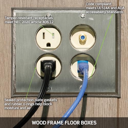 Leviton 1-Gang Duplex Receptacle Floor Box Assembly, Tamper-Resistant, Nickel Finish, 20-Amp, 125V, 25349-TFN