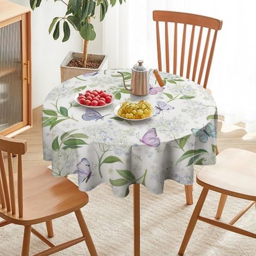 Butterfly Floral Tablecloth, Spring Summer Watercolor Flowers Plants Leaves Print Table Cover for Party Picnic Dinner Decor, 60x60in