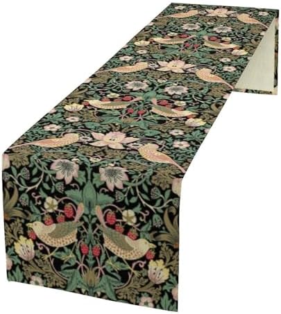 William Morris Floral Table Runner, Vintage Flowers Green Botanical Printed Table Runner for Home Kitchen Dining Table Decoration,13x90 Inch