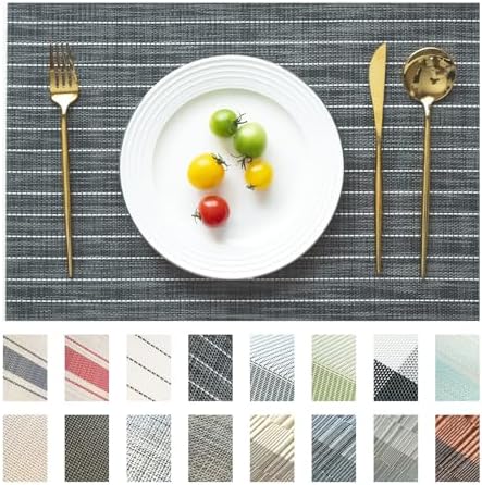 Placemats Set of 4 Vinyl/Plastic Woven Place Mats for Kitchen Table Indoor/Outdoor Washable Placemat Wipeable Dining Table Mats (Black Stripes,4)