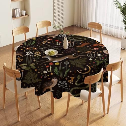Rustic Forest Tablecloth, Fairy Tale Forest Woodland Wild Animals Moths Flowers Moon Star Table Cover for Home Kitchen Dining Table Party Camping Decor, 70x70in