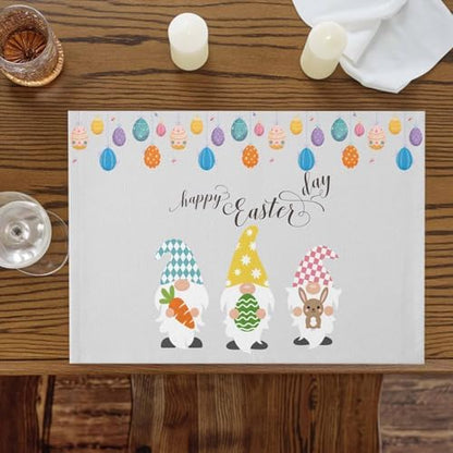 Vandarllin Happy Easter Gnomes Placemats Set of 6,Heat Resistant Cotton Linen,Carrrot Rabbit Bunny Colorful Eggs Table Mats Washable Spring Holidays Placemat Decoration for Kitchen Dining Table