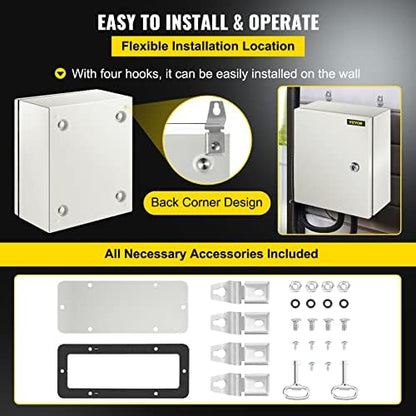 VEVOR NEMA Steel Enclosure, 12" x 10" x 6" NEMA 4X Steel Electrical Box, IP66 Waterproof & Dustproof, Outdoor/Indoor Electrical Junction Box, with Mounting Plate