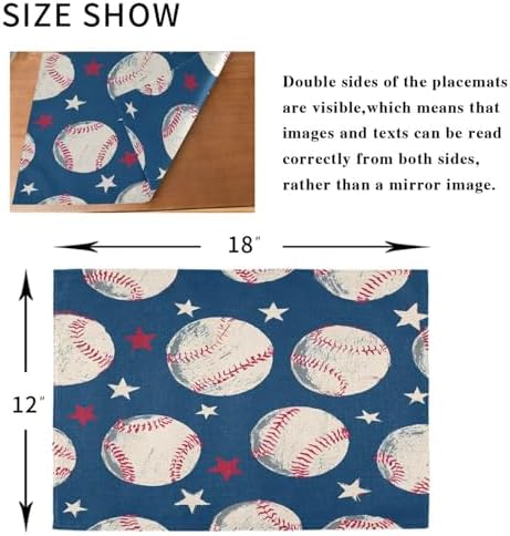 ALAZA Baseball Pattern Set of 4 Placemats Rectangle Table Mat for Dining Table Restaurant Kitchen Home Decor, 12" x 18"