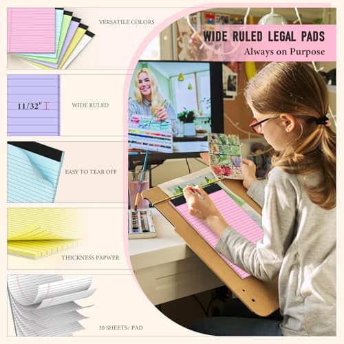 8.5x11 Legal Pads Colored Legal Pads Wide Ruled, 12 Pack Note Pads 8.5 x 11