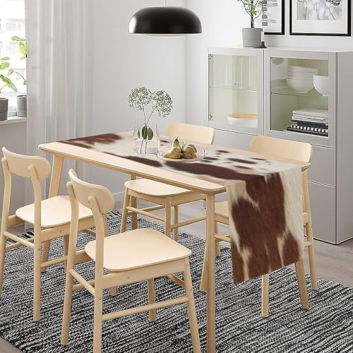 Cow Print Table Runner, Brown Cowhide Print Western Style Table Runner Country Farmhouse Cottage Cow Patten Table Decoration for Home Kitchen Dining, 13x36 Inch