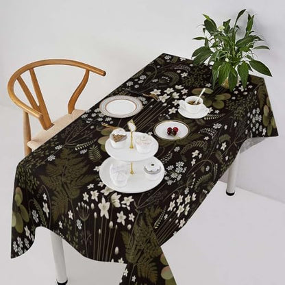 Woodland Field Tablecloth, Rustic Forest Wild Flower Herb Fern Farmhouse Natural Floral Table Cloth for Picnic Party Dining Room Home Decor 55x55in