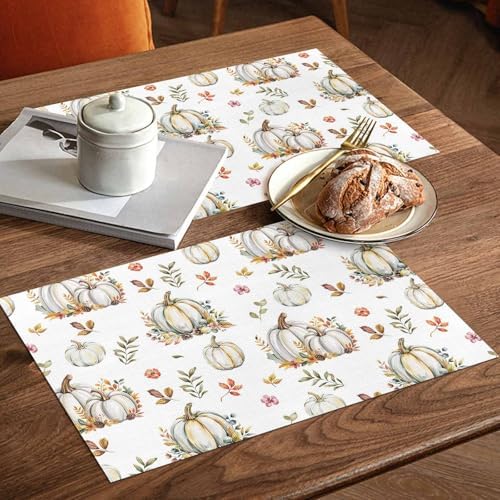 Fall Floral Leaves Placemats Set of 6, Thanksgiving Pumpkins Heat Resistant Washable Table Place Mats Boho Cotton Table Linens Party Holiday Decorations for Home Kitchen Dining Table Outdoor Indoor,