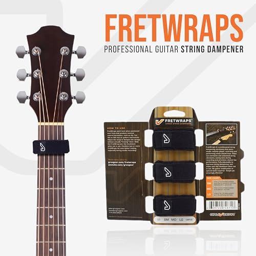 Gruv Gear Fret Wrap & Guitar Mute, Fretwrap for Acoustic, Electric & Bass | String Dampener Recording, Tapping & Practice Accessory (3 Pack, Small Black, Fits 4 String Bass, 6 String Guitar)