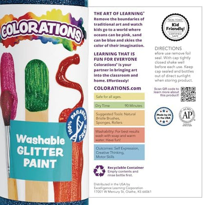 Colorations Paraben-Free Washable Glitter Paint for Kids, Black