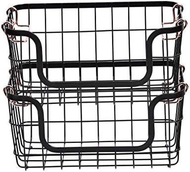 Amazon Basics Stackable Metal Wire Rectangular Storage Baskets for Kitchen, Bathroom or Pantry Organizing, 2 Count, Black (Pack of 4)