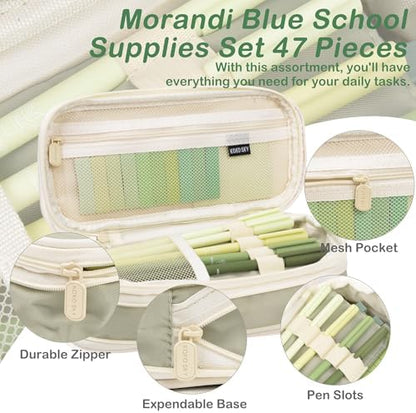 Aesthetic School Supplies Pencil Pouch - 47Pcs Pencil Case Stationary Set