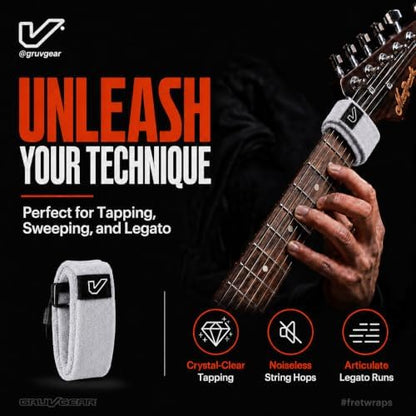 Gruv Gear Fret Wrap & Guitar Mute, Fretwrap for Acoustic, Electric & Bass | String Dampener Recording, Tapping & Practice Accessory (1 Pack, Large Off-White, Fits 6 String Bass, 8 String Guitar)