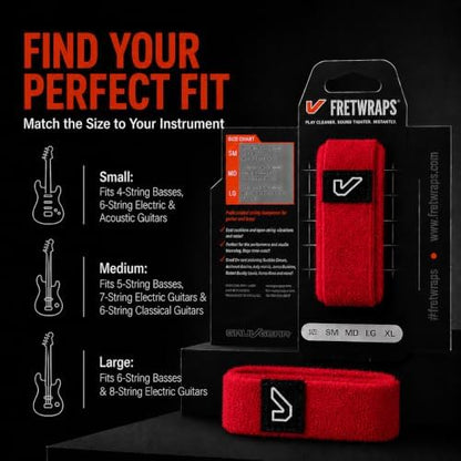 Gruv Gear Fret Wrap & Guitar Mute, Fretwrap for Acoustic, Electric & Bass | String Dampener Recording, Tapping & Practice Accessory (1 Pack, Extra Large Red, Fits 7-12 String Bass, Extended Guitar