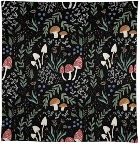 Mushroom Tablecloth, Cartoon Green Leaves Mushroom Wildflower Plant Botanical Herb Nature Garden Print Table Cloth for Home Kitchen Outdoor Party Picnic Wedding Decor 60x120in
