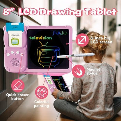 Writing Drawing Tablet with Talking Flash Cards - Arabic Pink