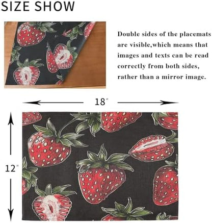 ALAZA Strawberry Hand Drawn Set of 4 Placemats Rectangle Table Mat for Dining Table Restaurant Kitchen Home Decor, 12" x 18"
