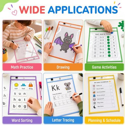 MR.MATE 30Pcs Dry Erase Pockets Sleeve 10x14,Clear Plastic Sheet Protectors
