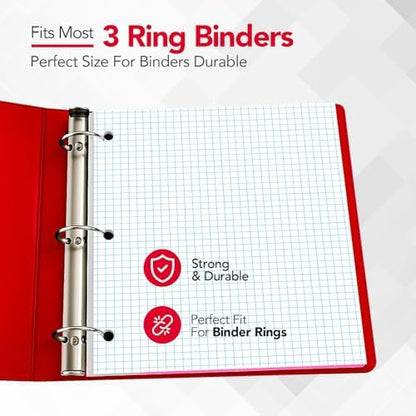 Kaisa Graph Paper Filler Paper USA-Made Bulk Wholesale Available 3 Pack 4x4 Quad Rule 3-Hole Punched Loose Leaf Paper 8x10.5 Filler Paper for 3-Ring Binder, 150 Sheets/Pack