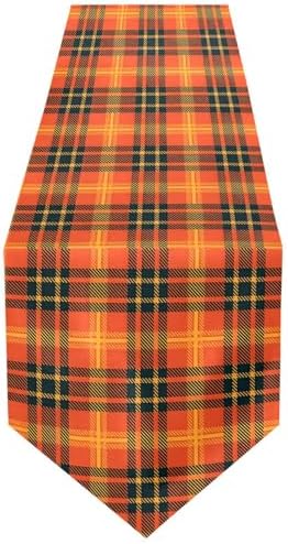 Double-Sided Thanksgiving Halloween Black Orange Buffalo Plaid Table Runner 14x108 Inches Long,Table Cloth Runner for Wedding Birthday Party Kitchen Dining Home Everyday Decor
