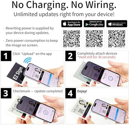 [Santek] EZ Sign NFC E-Paper Display – No Battery, Ultra-Thin 0.13”, Rewritable 4-Color Digital Display, App-Controlled (iOS/Android/PC), IP65 (Silver, 4.2" 6pcs, No Stand and Clip Included)