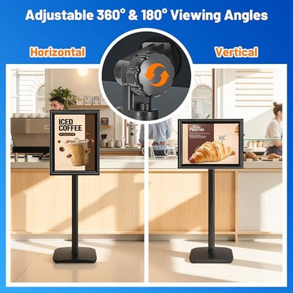 3-Pack Heavy Duty Pedestal Sign Holder Stand 11x17 Inch, Adjustable Floor Standing Sign Holder with Weighted Base, Vertical & Horizontal Menus Signage Stands for Outdoor Advertising, Posters, Black