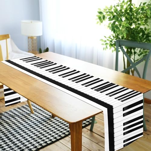ALAZA Double-Sided Music Black and White Piano Keys Table Runner 14x108 Inches Long,Table Cloth Runner for Wedding Birthday Party Kitchen Dining Home Everyday Decor