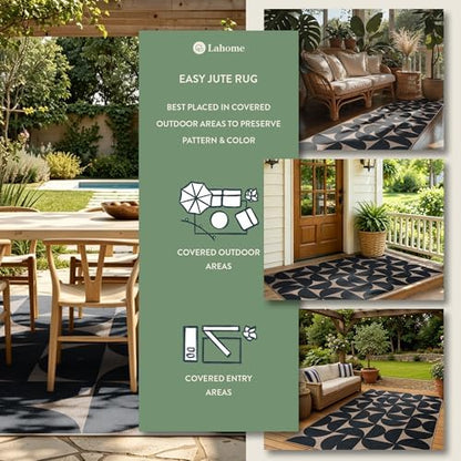Lahome Semi Circle Easy Jute Black Runner Rug, 2x8 Washable Kithcen Runner