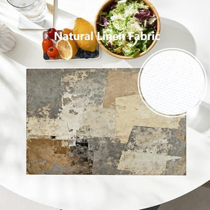 Batmerry Grey Abstract Art Linen Placemats Set of 6, Beige Painting Washable Table Mats for Kitchen Table Thickened Heat Insulation Dining Set Indoor Outdoor 12X18 in