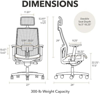 HON Ignition 2.0 Ergonomic Office Chair, Headrest, Office Desk, Black