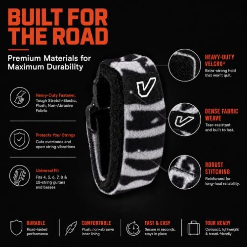 Gruv Gear Fret Wrap & Guitar Mute, Fretwrap for Acoustic, Electric & Bass | String Dampener Recording, Tapping & Practice Accessory (1 Pack, Small Zebra, Fits 4 String Bass, 6 String Guitar)