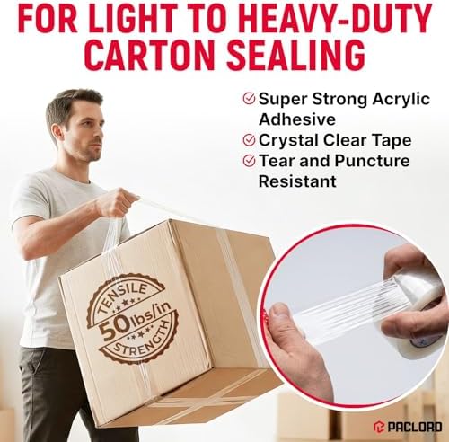 3" x 110 Yards Clear Packing Tape, Pack of 4 - Heavy-Duty 2.6 Mil Thick Carton Sealing Tape with Industrial Strength Adhesion for Packaging, Moving, or Shipping Boxes