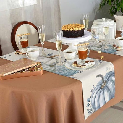 Fall Pumpkin Table Runner Dresser Scarf 13 x 72 Inch White Blue Leaves Rustic Table Runners Non-Slip Heat Resistant Kitchen Dining Table Decor for Autumn Thanksgiving Holidays Indoor Outdoor