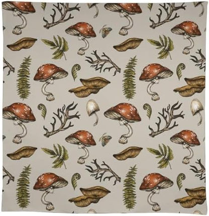 Vintage Woodland Mushroom Tablecloth, Nature Forest Plants Botanical Ferns Print Table Cloth for Farmhouse Kitchen Party Picnic Dinner Decor 55x55in