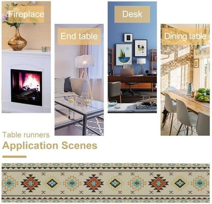Aztec Southwest Table Runner,Ethnic Style Design Geometric Table Runners Dresser Scarves Table Setting Decor for Garden Farmhouse Wedding Party Holiday Dinner Home 13x90 Inch