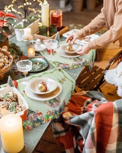 Merry Christmas Placemat 1PC, Green Christmas Gnome Elf Heat Resistant Washable Table Place Mats Xmas Balls Cotton Table Linens Party Holiday Decor for Kitchen Dining Outdoor Indoor