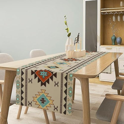Aztec Southwest Table Runner,Ethnic Style Design Geometric Table Runners Dresser Scarves Table Setting Decor for Garden Farmhouse Wedding Party Holiday Dinner Home 13x108 Inch