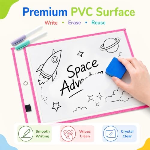 MR.MATE 55Pcs Dry Erase Pockets Sleeve 10x14,Clear Plastic Sheet Protectors