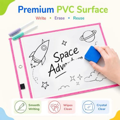 MR.MATE 55Pcs Dry Erase Pockets Sleeve 10x14,Clear Plastic Sheet Protectors