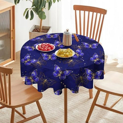 Dark Purple Butterfly Tablecloth, Luxury Golden Blue Purple Butterfly Print Table Cloth for Outdoor Patio Party Picnic Wedding Indoor Kitchen Dinner Table Decor, 70x70in