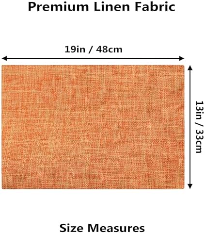 Demetex Orange Fall Placemats Set of 8 Linen Textured Fabric Place Mats Rectangle Cloth Table Mats for Home Office Table Decor, 13x19 inch, Orange