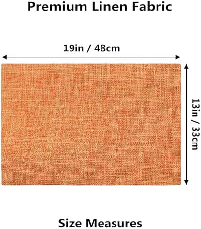Demetex Orange Placemats Set of 6 Fall Linen Place Mats Modern Washable Table Plate Mats for Dinner Banquet Buffet Restaurant Dining Room, 13x19 inch, Orange