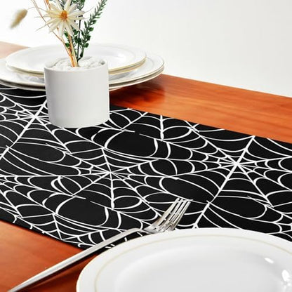 ALAZA Double-Sided Halloween Spider Web Black Table Runner 14x108 Inches Long,Table Cloth Runner for Wedding Birthday Party Kitchen Dining Home Everyday Decor