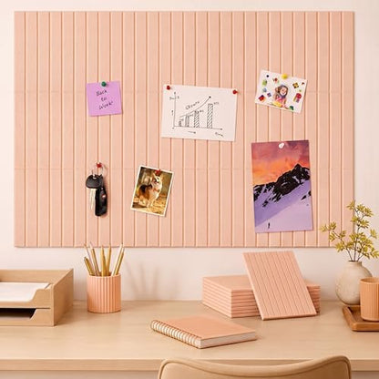 Honoson 12 Pack Felt Bulletin Board Self Adhesive Wall Tiles, Peach