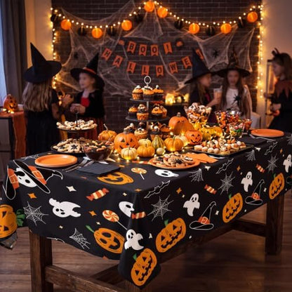 CXPSINC 54 Inch X 100 Feet Plastic Table Cover Roll Disposable Halloween Tablecloth with Slide Cutter Pumpkin Ghost Plistic Table Covers for Halloween Party Decorations((Pumpkin Ghost, 100 Feet)