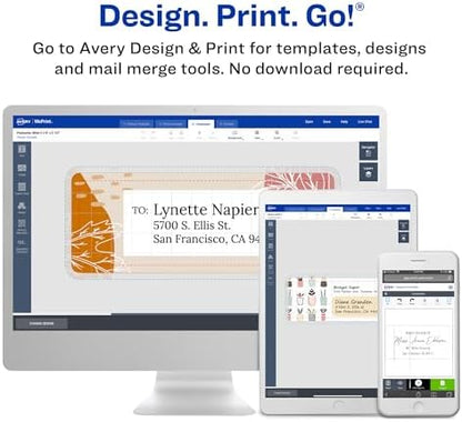 Avery® Print-to-the-Edge Printable Shipping Labels, 3" x 3.75", Matte White, Sure Feed® Technology, Laser & Inkjet Compatible, 150 Blank Labels, Great for Mailing, Branding, and More (6874)