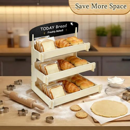 Wooden Cookie Display Stand with Chalkboard Sign for Market Booths, Craft Fairs & Events 3- Tier Cookie Display for Bakers & Vendors to Show Cupcakes, Bread, Muffins & Pastries
