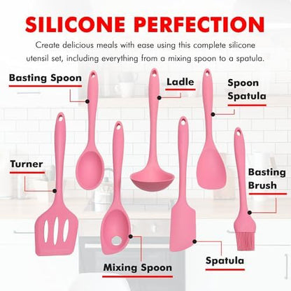Chef Craft - Premium Silicone Kitchen Tools and Utensils Set, Non-Scratch, Withstands Temperatures up to 450°F, BPA-Free, 7 Piece Cooking Utensils Set, Pink