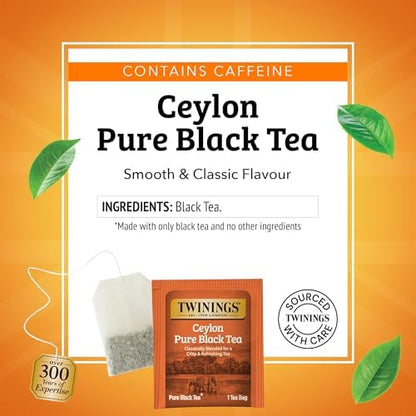 Twinings Ceylon Pure Black Tea, Wrapped Tea Bags, 20 CT Box (6 Pack)